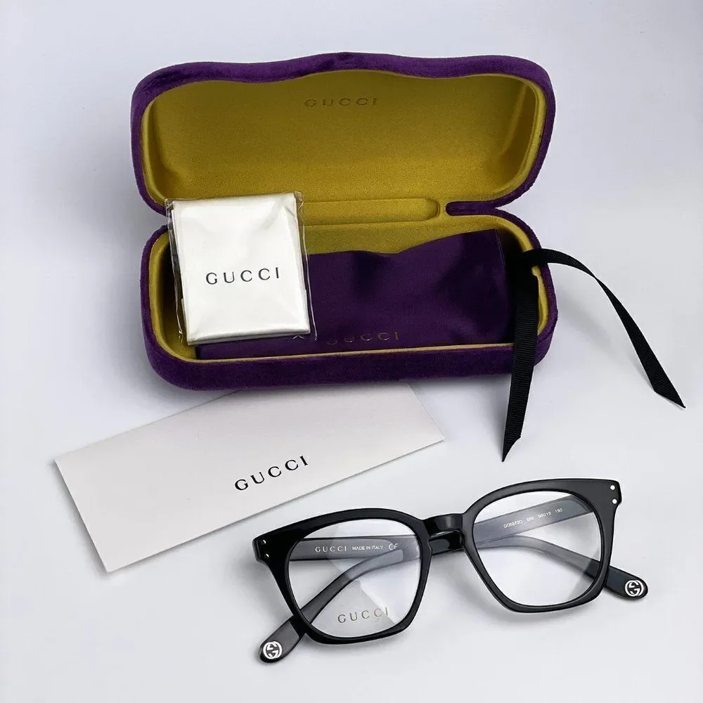 SALE! NEW GUCCI LOGO GG0572O 009 Black Gray Square Unisex Eyeglasses